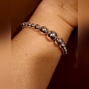 An Elegant 925 Sterling Silver Bead Bracelet for Women - Simple Round Handmade
